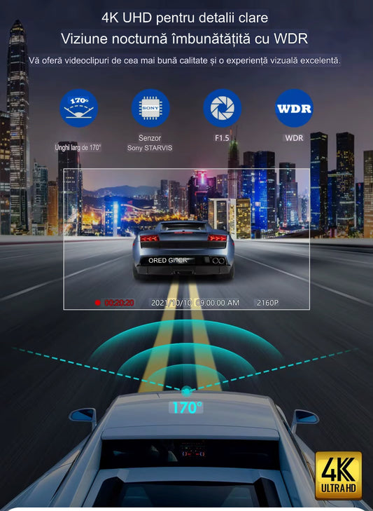 Camera Auto 4K ecran LCD + camera spate FullHD 1080,GPS, aplicatie mobila,supraveghere 24h si vizionare nocturna + CARD 32GB