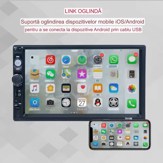 Navigatie MirrorLink 2Din mp5 player auto cu TouchScreen Bluetooth, USB,Card Sd Android si Ios