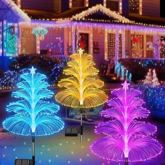 Set 2 Lampi Solare Fountain cu Fibra Optica – Iluminare Multicolora pentru Decorative Exterior