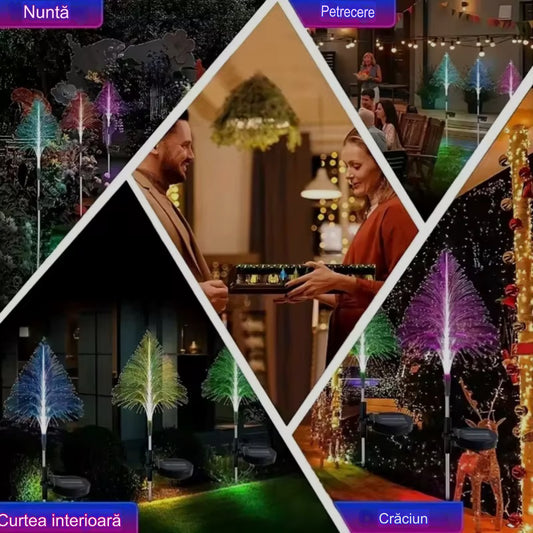 Set 2 Lampi Solare Fountain cu Fibra Optica – Iluminare Multicolora pentru Decorative Exterior