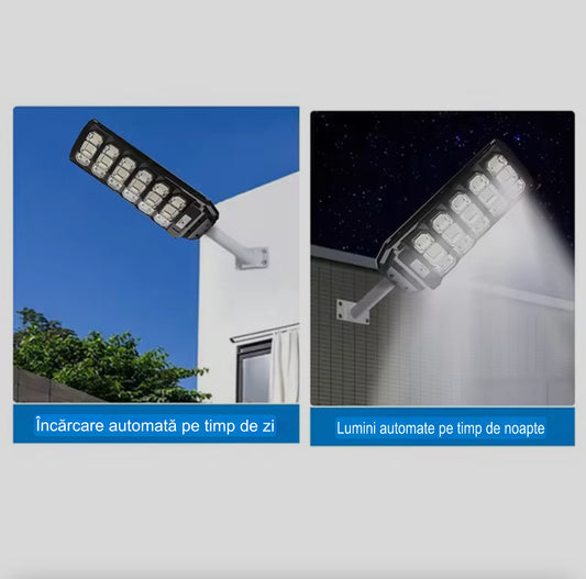 Lampă Solară Stradală Arover 1600W – 120.000 lm, Senzor Lumină & Mișcare, Telecomandă, IP66, Suport Inclus