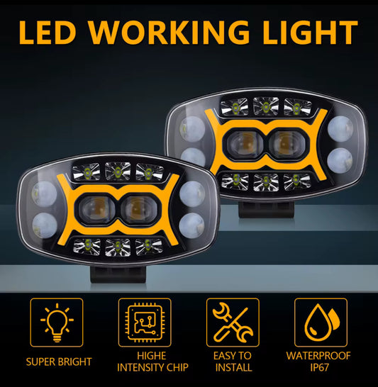 Proiector LED 10″ – Fază scurtă galbenă 36 W, fază lungă albă 72 W, poziție galbenă 5 W, 12-36 V, IP67