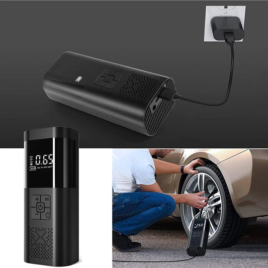 Compresor Auto Portabil 3 în 1, 150 PSI, Baterie 6000 mAh, Manometru Digital, Lanternă LED și Funcție Powerbank, Încărcare USB, Debit de Aer 20 L/min