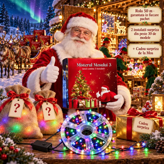 Set Misterul Mosului 3 – Rola de 50 m Garantata + 2 Instalatii de Craciun Surpriza + Cadou Bonus Surpriza