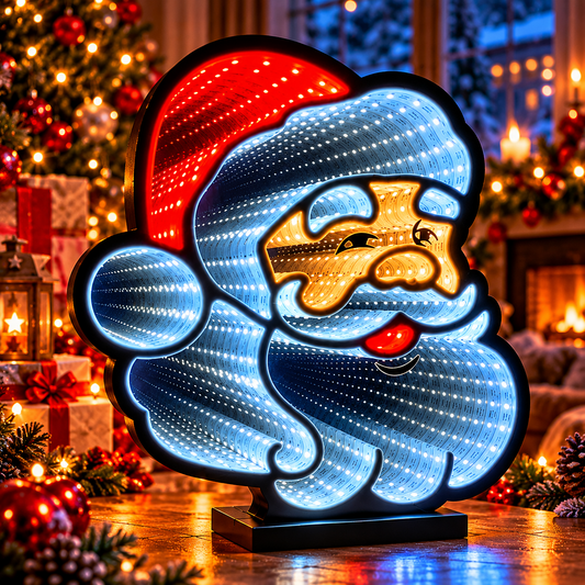 Decorațiune LED de Crăciun cu Tunel Infinit de Lumină pe Ambele Fețe, 4 Modele Festive și Suport pentru Masă