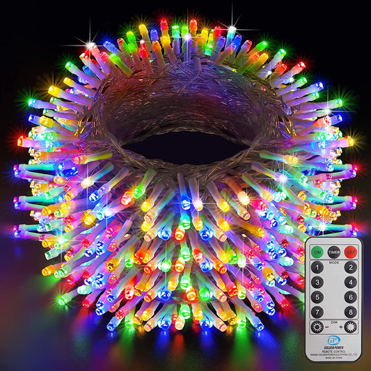 Instalație de Crăciun LED pentru Exterior, 100 m, 1000 LED-uri în Diverse Culori, Tip Șir Luminos Liniar, cu Telecomandă, Iluminare Decorativă pentru Sărbători, Protecție IP44