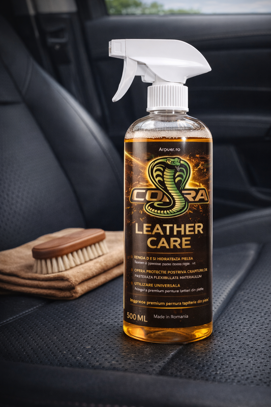 Cobra Leather Care – Soluție Profesională pentru Curățarea și Întreținerea Pielii Auto | Piele Naturală și Sintetică – 500 ml + Laveta Cadou 40x40