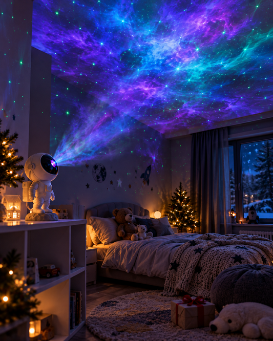 Proiector Galaxy Astronaut, Lumină Ambientală LED cu Efect de Stele și Nebuloase, Design Decorativ, Alb