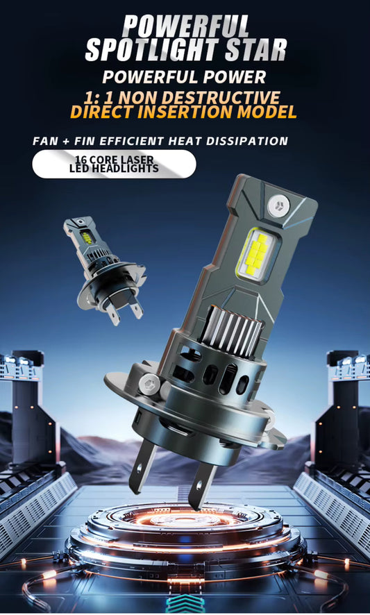 Set 2 Becuri Led K13 1 la 1  ,Canbus,Fara polaritate,Ventilator 150w, 19.000lm, alb 6000k, IP68, compatibil H1, H4, H7, H11,HB3,HB4,9012
