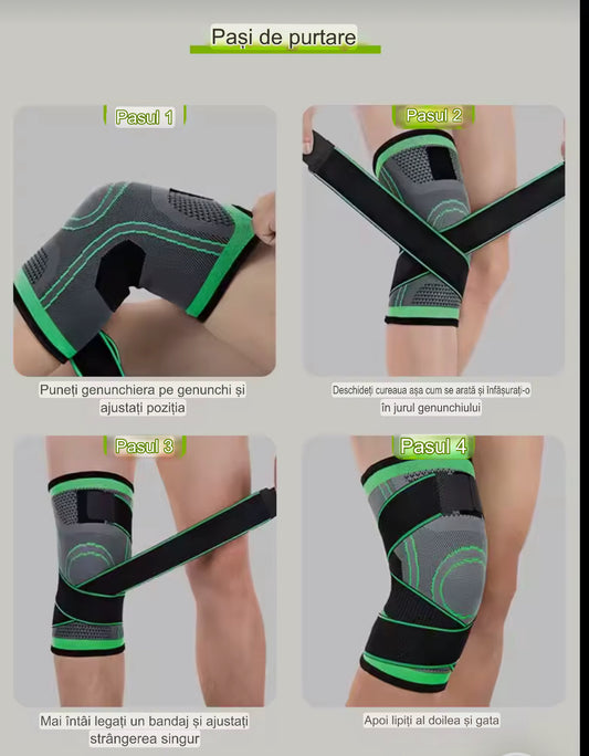 Genunchiera/Orteza Profesionala cu Bretele Elastice Compresie – Protejeaza și Sustine Genunchiul la Efort sau Dureri