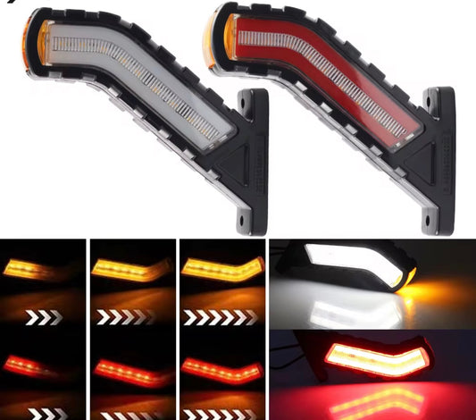 Set Lămpi LED Gabarit Tip Coarne 12V–24V cu Lumină Alb-Roșu și Semnalizare Dinamică pentru Camion, Remorcă și Trailer