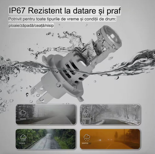 Set 2 becuri LED  cu lupa ,Canbus, 180w, 18.000lm, alb 6000k, IP68, compatibil H1, H4, H7, H11