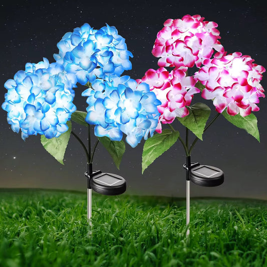 Set 2x Lămpi Solare Decorative Hortensie LED – 70 cm, Iluminare Ambientală, Panou Solar, IP66