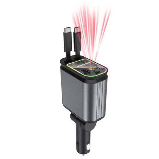 İncărcător auto 4-în-1 cu cabluri retractabile Type-C și Lightning + USB-A/USB-C, încărcare rapidă,afisaj voltaj si  proiecţie led cer înstelat