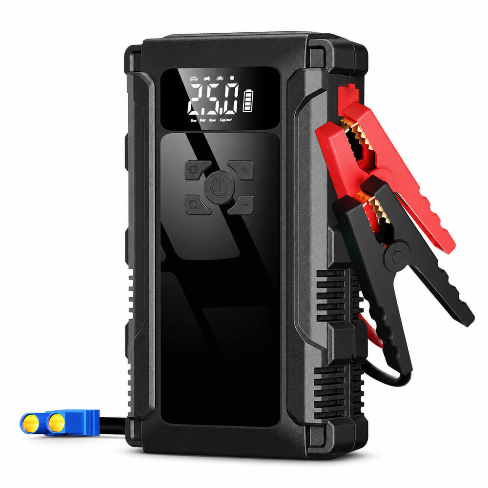 Starter Auto Premium 4-în-1 – 2500 A / 29800 mAh | Pornește Benzină & Diesel până la 6.5 L + Power Bank & Compresor