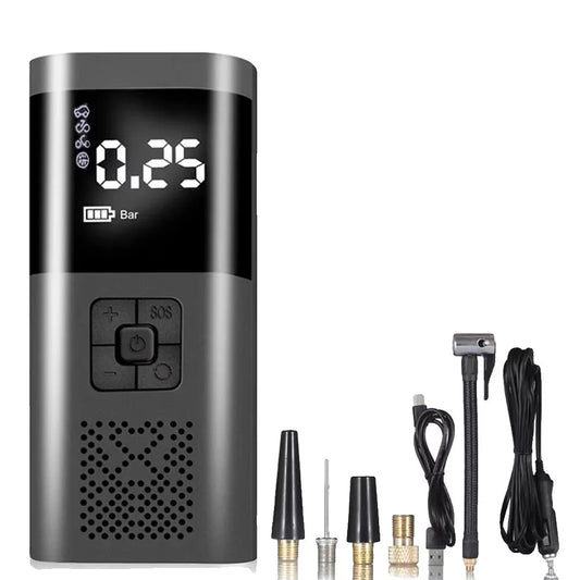 Compresor Auto Portabil 3 în 1, 150 PSI, Baterie 6000 mAh, Manometru Digital, Lanternă LED și Funcție Powerbank, Încărcare USB, Debit de Aer 20 L/min