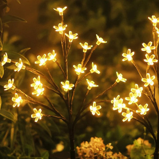 Set 2x Lămpi Solare Ramură cu Flori – Iluminare Decorativă Premium pentru Grădină, 65 cm, IP66