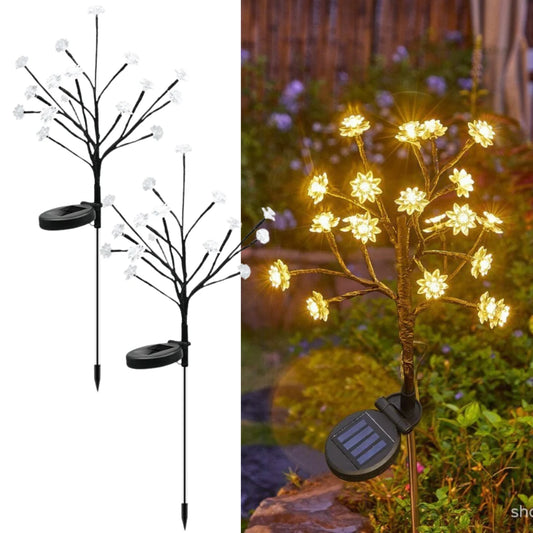 Set 2x Lămpi Solare Ramură cu Flori – Iluminare Decorativă Premium pentru Grădină, 65 cm, IP66