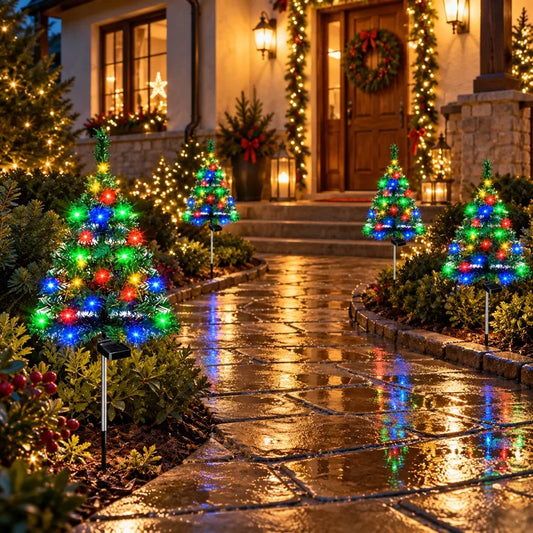 Set 2 Brazi Decorativi cu LED-uri Solare Multicolore – Aprindere Automată Zi/Noapte, Ideali pentru Decorul Exterior de Crăciun